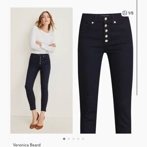 Veronica Beard Debbie High-Waist Ankle-Crop Black Button-Fly Skinny Jeans